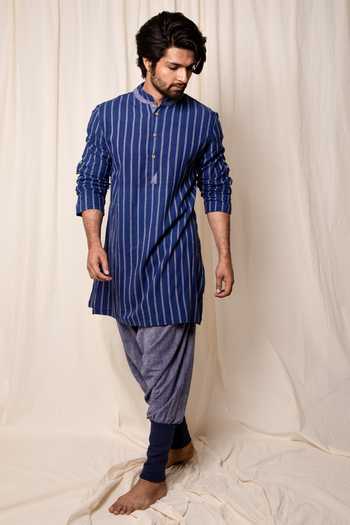 Buy Soul Space By Vandana Lohia Blue 100% Cotton Striped Kurta Online at Aza Fashions Buy_Soul Space By Vandana Lohia_Blue 100% Cotton Striped Kurta _Online_at_Aza_Fashions