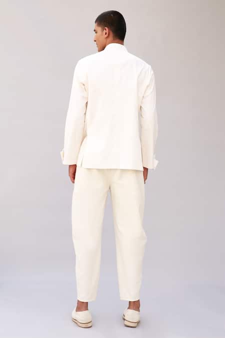 Shop Antar Agni White Cotton Jacket at Aza Fashions Shop_Antar Agni_White Cotton Jacket _at_Aza_Fashions