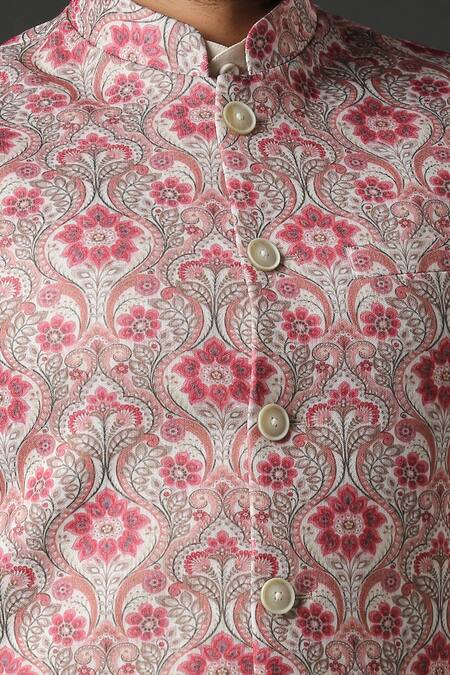 Buy_Minaki_Red Printed Bundi _Online_at_Aza_Fashions