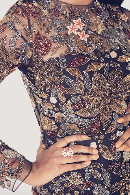 Premya By Manishii_Multi Color Tulle, Lycra Round Embroidered Gown _at_Aza_Fashions