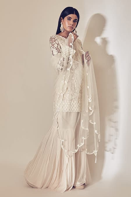 Shop Premya By Manishii White Tulle, Georgette Round Embroidered Kurta Set at Aza Fashions Shop_Premya By Manishii_White Tulle, Georgette Round Embroidered Kurta Set _at_Aza_Fashions