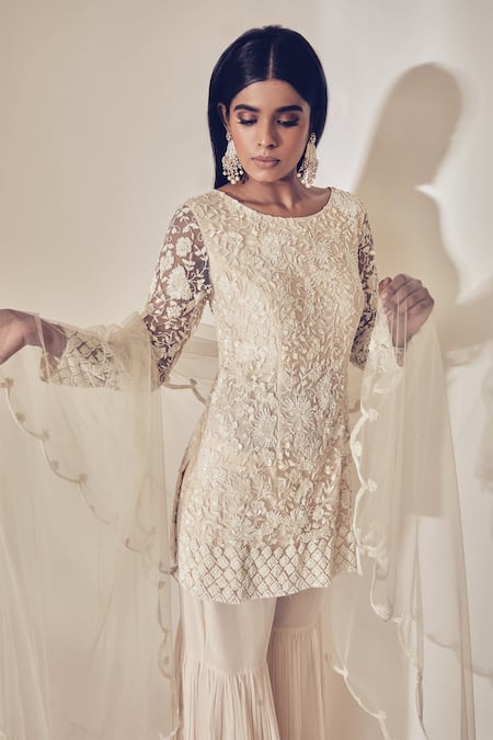 Buy Premya By Manishii White Tulle, Georgette Round Embroidered Kurta Set Online at Aza Fashions Buy_Premya By Manishii_White Tulle, Georgette Round Embroidered Kurta Set _Online_at_Aza_Fashions