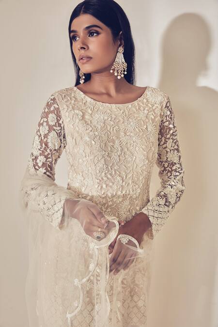 Shop Premya By Manishii White Tulle, Georgette Round Embroidered Kurta Set Online at Aza Fashions Shop_Premya By Manishii_White Tulle, Georgette Round Embroidered Kurta Set _Online_at_Aza_Fashions