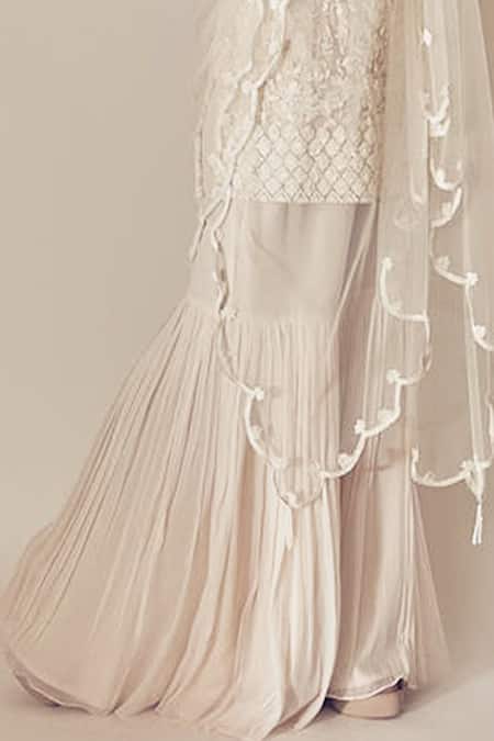 Premya By Manishii White Tulle, Georgette Round Embroidered Kurta Set at Aza Fashions Premya By Manishii_White Tulle, Georgette Round Embroidered Kurta Set _at_Aza_Fashions