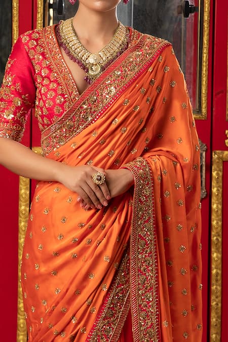 Bright Red Orange Traditional Indian Weaving Patola Silk Saree | Kolour