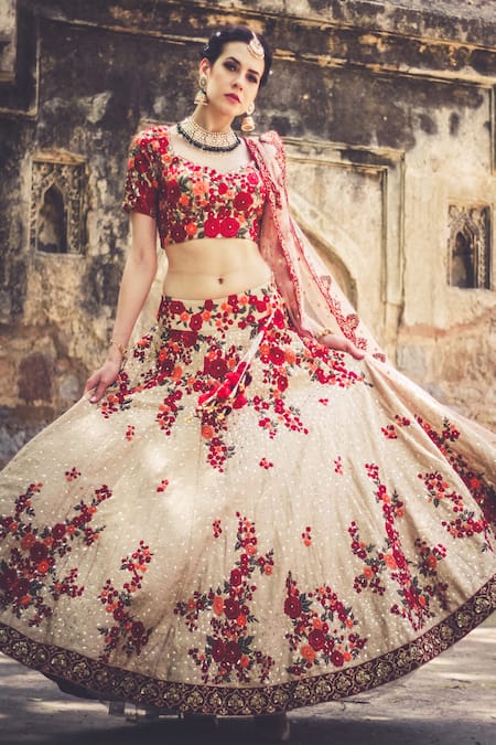 Impeccable Maroon and White Cotton Designer Lehenga Choli