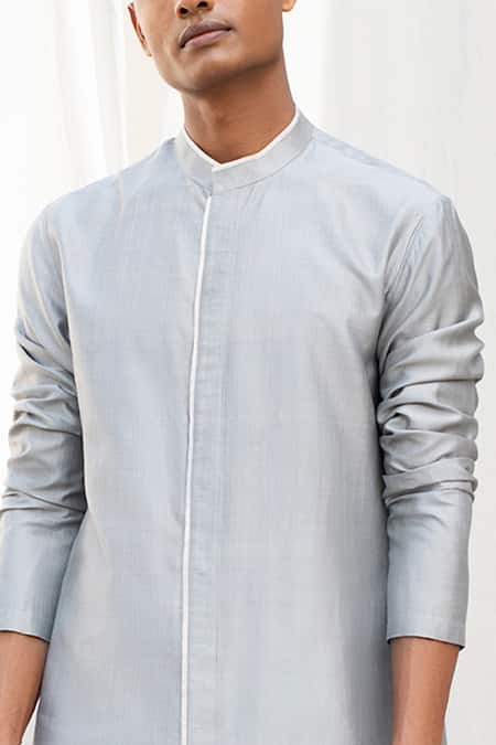 Buy Antar Agni Grey Cotton Silk Kurta Online at Aza Fashions Buy_Antar Agni_Grey Cotton Silk Kurta _Online_at_Aza_Fashions