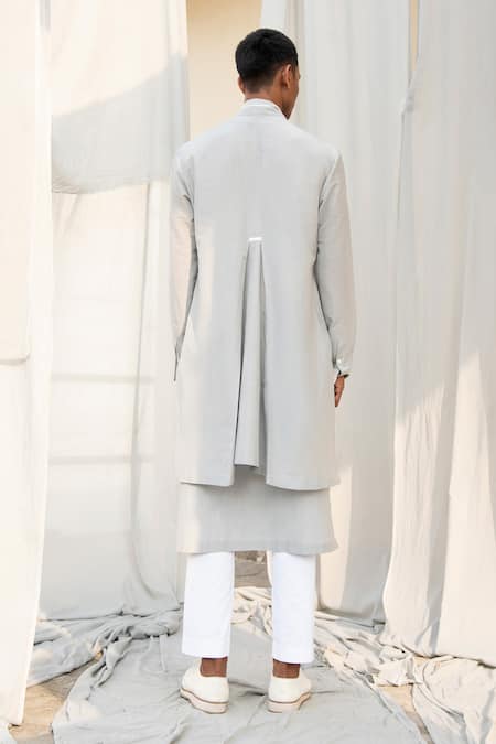 Shop Antar Agni Grey Cotton Silk Layered Kurta at Aza Fashions Shop_Antar Agni_Grey Cotton Silk Layered Kurta _at_Aza_Fashions