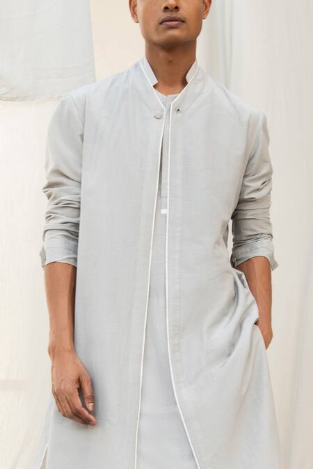 Shop Antar Agni Grey Cotton Silk Layered Kurta Online at Aza Fashions Shop_Antar Agni_Grey Cotton Silk Layered Kurta _Online_at_Aza_Fashions