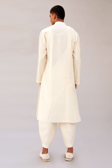 Shop Antar Agni White Cotton Silk Pintuck Kurta at Aza Fashions Shop_Antar Agni_White Cotton Silk Pintuck Kurta _at_Aza_Fashions