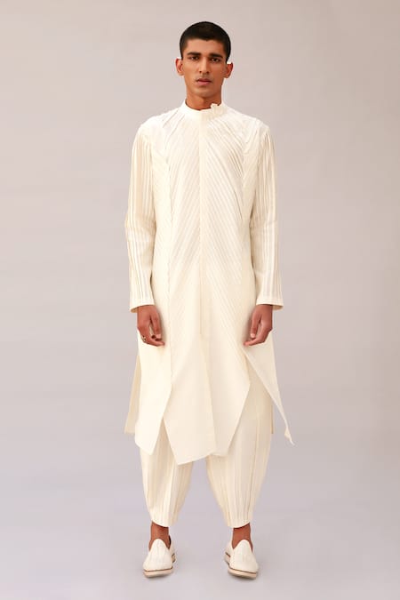 Antar Agni White Cotton Silk Pintuck Kurta Online at Aza Fashions Antar Agni_White Cotton Silk Pintuck Kurta _Online_at_Aza_Fashions