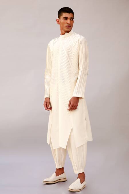 Buy Antar Agni White Cotton Silk Pintuck Kurta Online at Aza Fashions Buy_Antar Agni_White Cotton Silk Pintuck Kurta _Online_at_Aza_Fashions