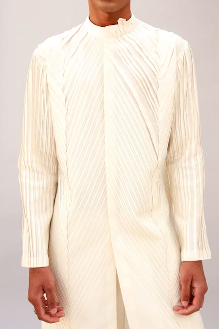 Shop Antar Agni White Cotton Silk Pintuck Kurta Online at Aza Fashions Shop_Antar Agni_White Cotton Silk Pintuck Kurta _Online_at_Aza_Fashions