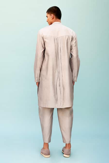 Shop_Antar Agni_Grey Cotton Silk Short Kurta  _at_Aza_Fashions