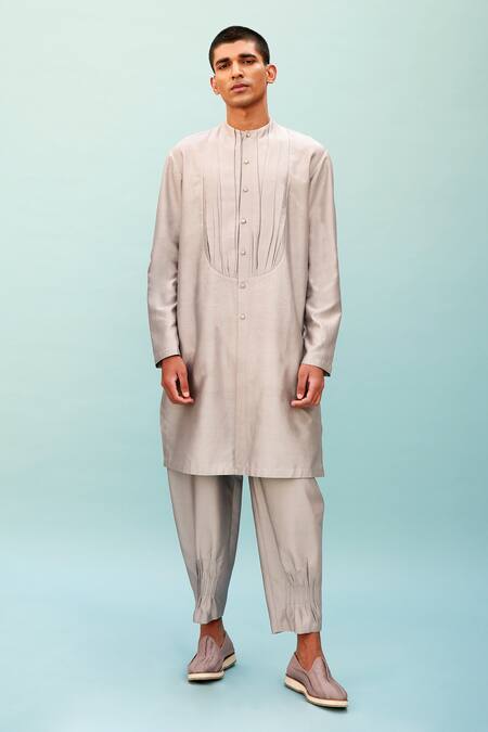 Antar Agni_Grey Cotton Silk Short Kurta  _Online_at_Aza_Fashions