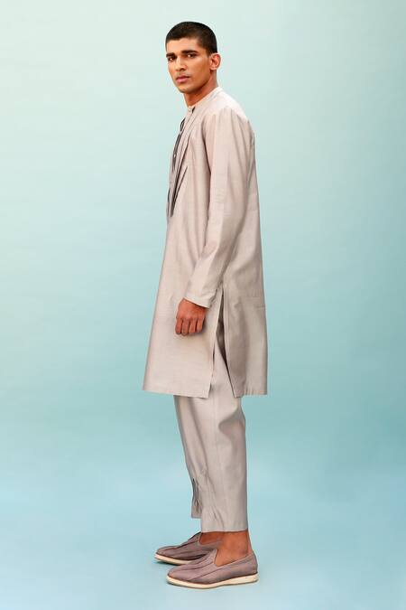 Buy_Antar Agni_Grey Cotton Silk Short Kurta  _Online_at_Aza_Fashions