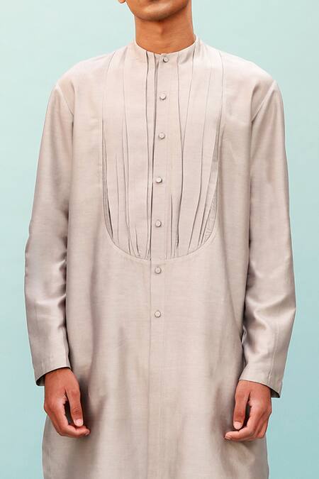Shop_Antar Agni_Grey Cotton Silk Short Kurta  _Online_at_Aza_Fashions