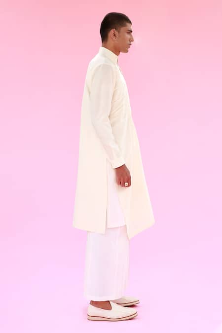 Antar Agni_White Cotton Silk Asymmetric Kurta _Online_at_Aza_Fashions