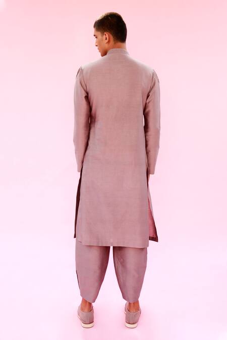 Shop Antar Agni Grey Cotton Silk Layered Pintuck Kurta at Aza Fashions Shop_Antar Agni_Grey Cotton Silk Layered Pintuck Kurta _at_Aza_Fashions