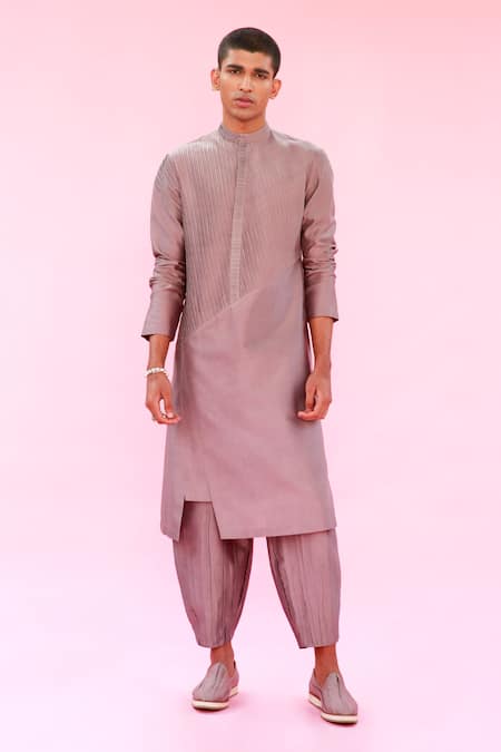 Antar Agni Grey Cotton Silk Layered Pintuck Kurta Online at Aza Fashions Antar Agni_Grey Cotton Silk Layered Pintuck Kurta _Online_at_Aza_Fashions