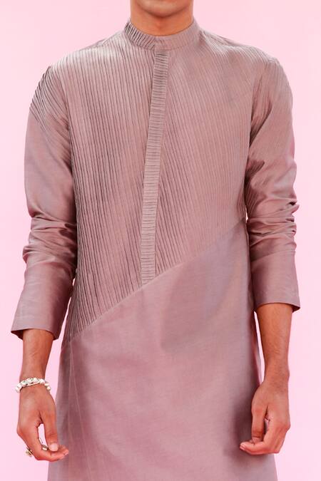 Shop Antar Agni Grey Cotton Silk Layered Pintuck Kurta Online at Aza Fashions Shop_Antar Agni_Grey Cotton Silk Layered Pintuck Kurta _Online_at_Aza_Fashions