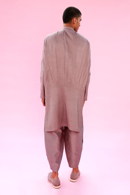 Shop Antar Agni Grey Cotton Silk Pintuck Kurta at Aza Fashions Shop_Antar Agni_Grey Cotton Silk Pintuck Kurta _at_Aza_Fashions