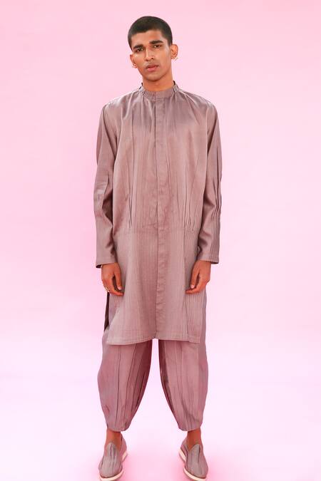 Antar Agni Grey Cotton Silk Pintuck Kurta Online at Aza Fashions Antar Agni_Grey Cotton Silk Pintuck Kurta _Online_at_Aza_Fashions