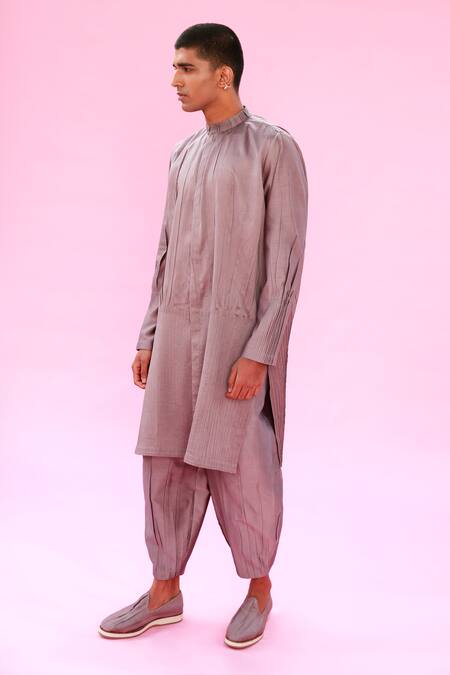 Buy Antar Agni Grey Cotton Silk Pintuck Kurta Online at Aza Fashions Buy_Antar Agni_Grey Cotton Silk Pintuck Kurta _Online_at_Aza_Fashions