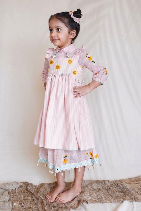 The Right Cut Pink Muslin, Silk Mirrors, Embroidery Sunset Malkha Dress With Shirt 