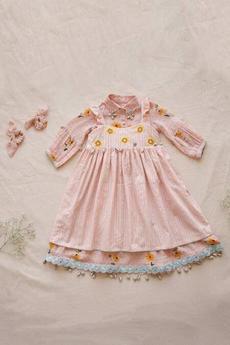 The Right Cut_Pink Muslin, Silk Mirrors, Embroidery Sunset Malkha Dress With Shirt_Online_at_Aza_Fashions