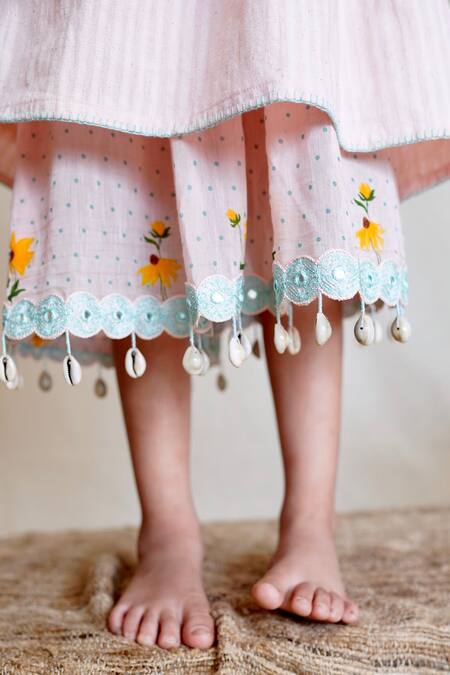 Buy_The Right Cut_Pink Muslin, Silk Mirrors, Embroidery Sunset Malkha Dress With Shirt_Online_at_Aza_Fashions