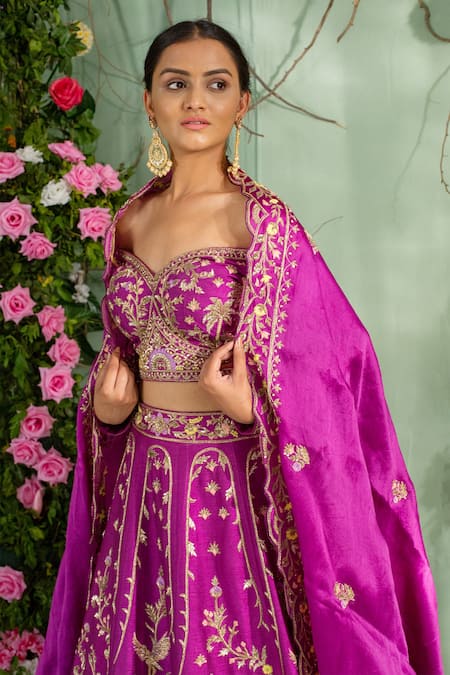 Buy Miku Kumar Purple Silk, Satin Organza Zardozi Work One Embroidered Off Lehenga Set Online at Aza Fashions Buy_Miku Kumar_Purple Silk, Satin Organza Zardozi Work One Embroidered Off Lehenga Set _Online_at_Aza_Fashions