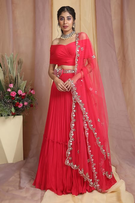 Miku Kumar Mirror Embroidered Blouse & Lehenga Set 