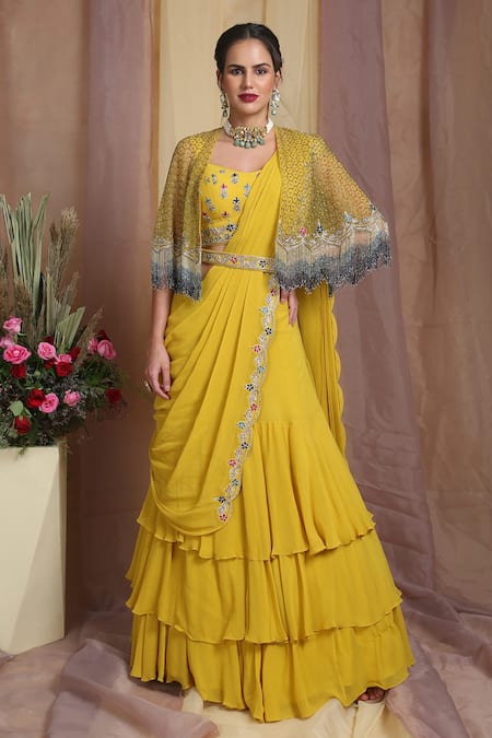 Miku Kumar Embroidered Lehenga Set With Cape 