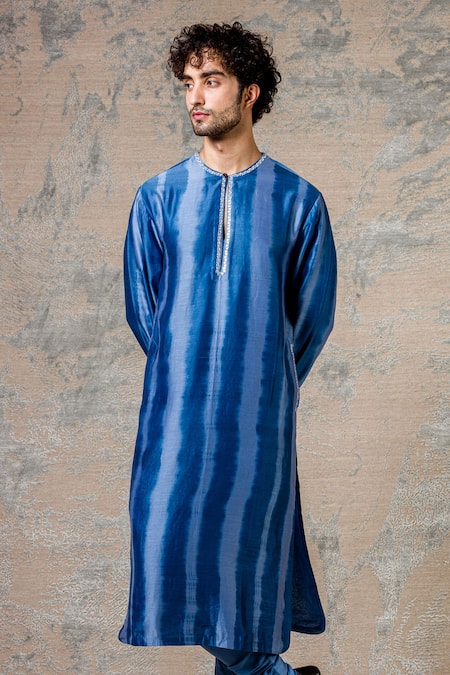 Devnaagri Blue Cotton Silk Blend Tie And Dye Kurta Set 