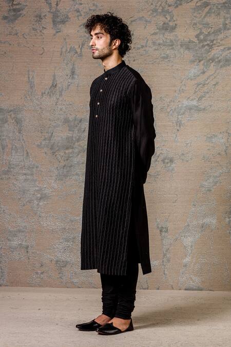 Shop Devnaagri Black Cotton, Chanderi Kurta Set Online at Aza Fashions Shop_Devnaagri_Black Cotton, Chanderi Kurta Set _Online_at_Aza_Fashions