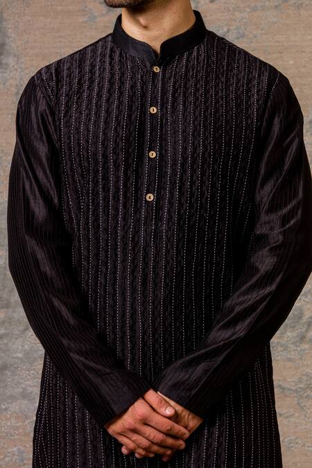 Devnaagri Black Cotton, Chanderi Kurta Set at Aza Fashions Devnaagri_Black Cotton, Chanderi Kurta Set _at_Aza_Fashions