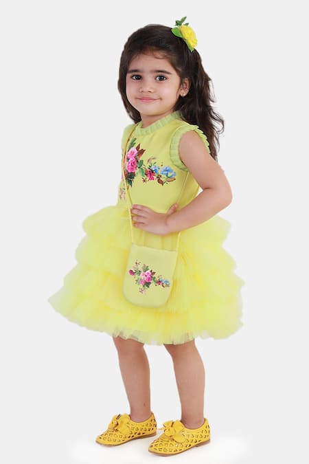 Buy_Miakki_Yellow Net, Satin Embroidery Floral Print Ruffle Dress_Online_at_Aza_Fashions