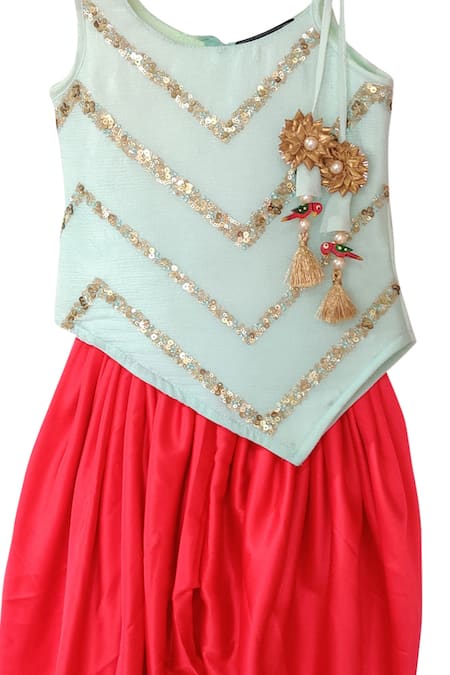 Buy_Maaikid_Blue Silk Tassels Embroidered Kurta And Dhoti Pant Set _Online_at_Aza_Fashions