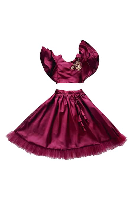 Maaikid Purple Net, Silk Embroidery Skirt Set