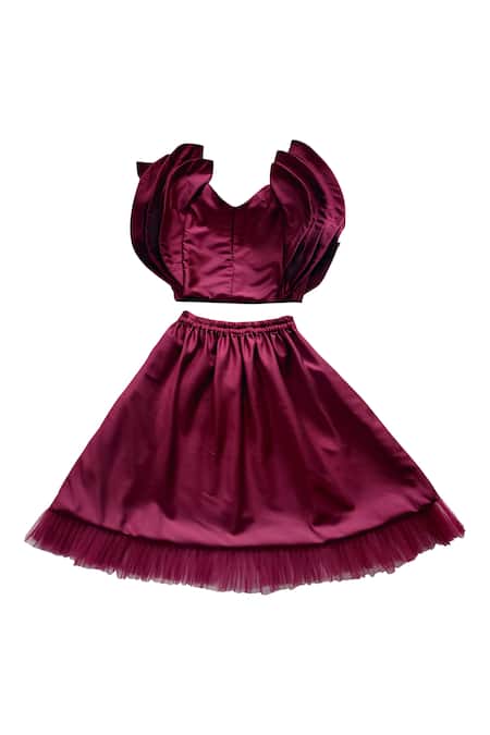 Shop Maaikid Purple Net, Silk Embroidery Skirt Set at Aza Fashions Shop_Maaikid_Purple Net, Silk Embroidery Skirt Set _at_Aza_Fashions