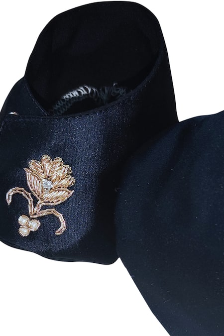 Buy Maaikid Navy Embroidery, Zari, Pearls Floral Overlap Booties Online at Aza Fashions Buy_Maaikid_Navy Embroidery, Zari, Pearls Floral Overlap Booties _Online_at_Aza_Fashions