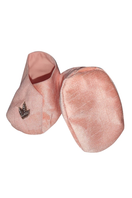 Maaikid Peach Embroidery Overlap Floral Motif Booties Online at Aza Fashions Maaikid_Peach Embroidery Overlap Floral Motif Booties _Online_at_Aza_Fashions