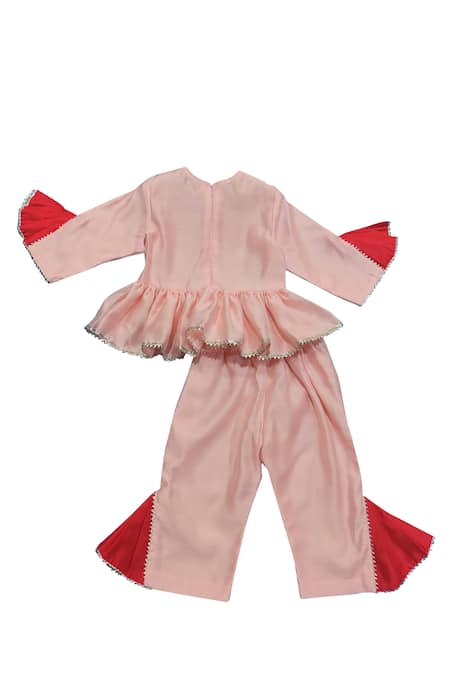 Shop Maaikid Pink Chanderi, Cotton Gota Patti Kurta And Palazzo Set at Aza Fashions Shop_Maaikid_Pink Chanderi, Cotton Gota Patti Kurta And Palazzo Set _at_Aza_Fashions