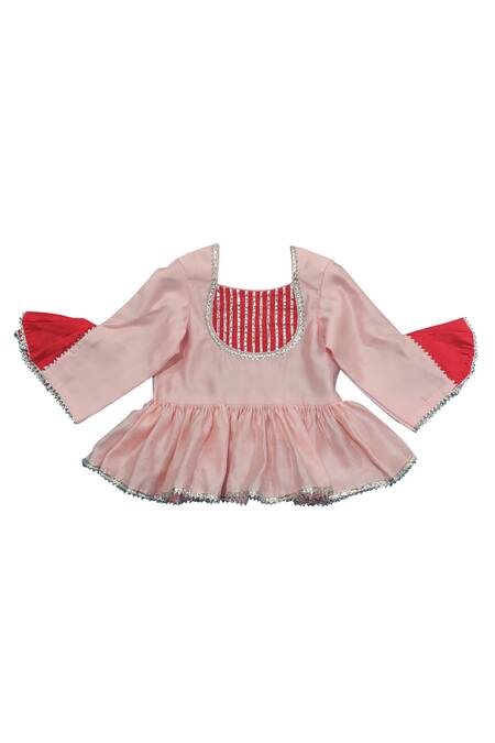 Maaikid Pink Chanderi, Cotton Gota Patti Kurta And Palazzo Set Online at Aza Fashions Maaikid_Pink Chanderi, Cotton Gota Patti Kurta And Palazzo Set _Online_at_Aza_Fashions