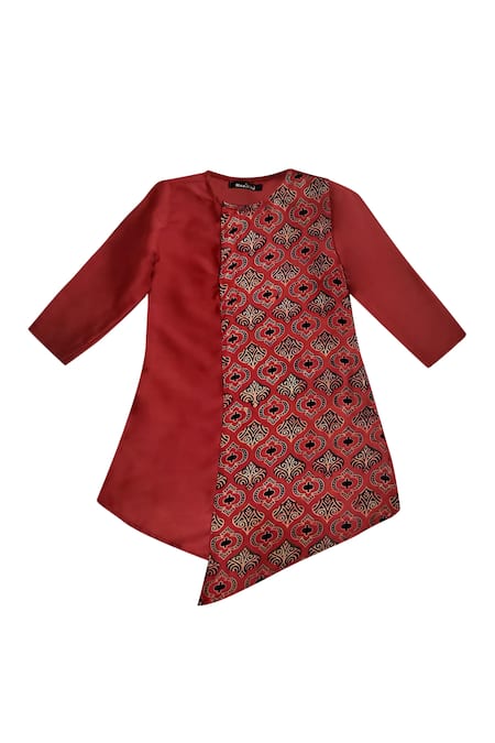 Buy Maaikid Red Modal, Silk, Cotton Embroidery Printed Asymmetric Kurta Set Online at Aza Fashions Buy_Maaikid_Red Modal, Silk, Cotton Embroidery Printed Asymmetric Kurta Set _Online_at_Aza_Fashions