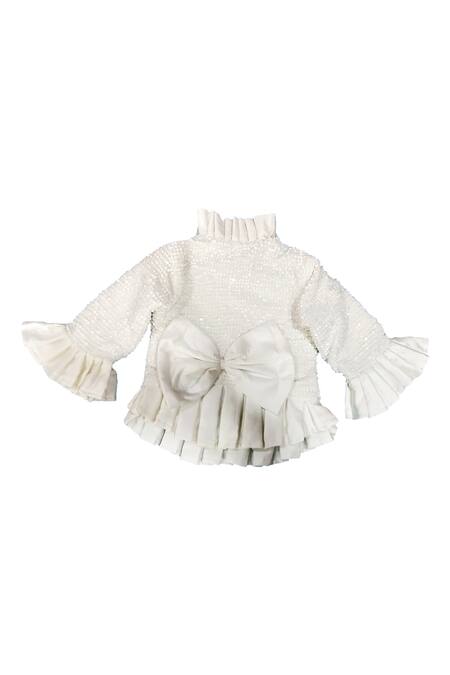 Maaikid_White Modal, Satin Sequins Embroidered Pant Set _Online_at_Aza_Fashions