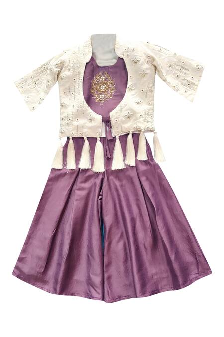 Buy Maaikid White Georgette, Silk Embroidery, Tassels Jacket And Palazzo Set Online at Aza Fashions Buy_Maaikid_White Georgette, Silk Embroidery, Tassels Jacket And Palazzo Set _Online_at_Aza_Fashions