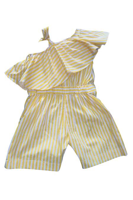 Shop_Maaikid_Yellow Cotton Striped One Shoulder Playsuit _Online_at_Aza_Fashions