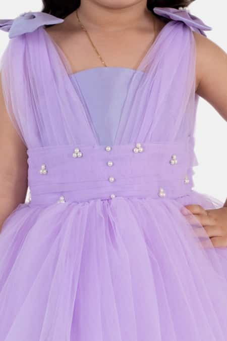 Shop_Miakki_Purple Net, Satin Pearls Pleated Ruffle Dress _Online_at_Aza_Fashions